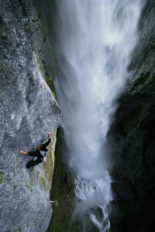 Climber Annatina Schultz climbing The Fall on Klettern in Meiringen, Switzerland - photographed by Robert Bosch
